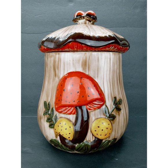Vintage Mushroom Cookie Jar Orange Arnel's Hand Painted Ceramic Signed Canister - Picture 4 of 12
